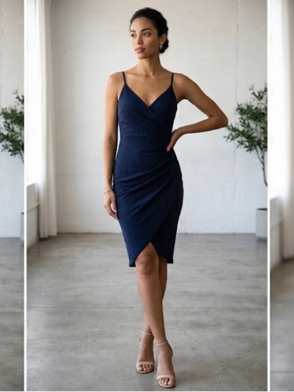 Altar'd State Navy Blue Faux Wrap Dress Size Small Asymmetrical Knee Length